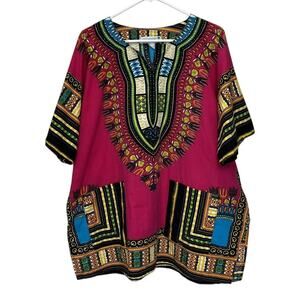 Fun Wear | Vintage African Tribal Dashiki Size XL Pink Unisex Colorful Pockets